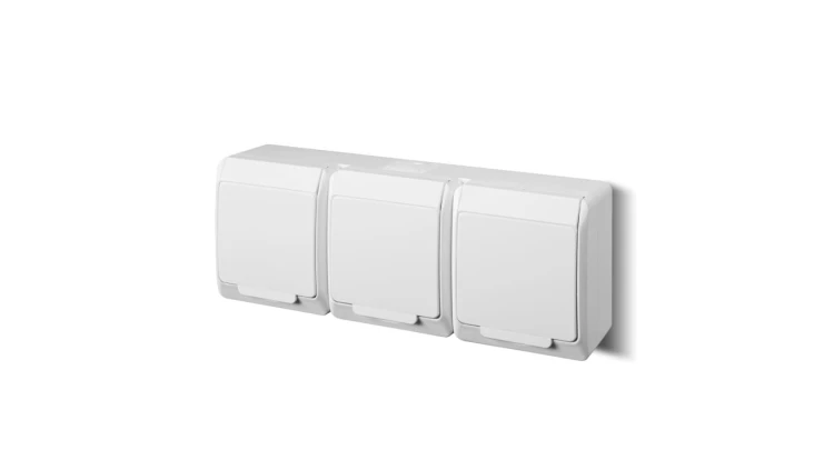 HERMES Gniazdo potrójne z/u 2P+Z SCHUKO IP44 białe 0326-02