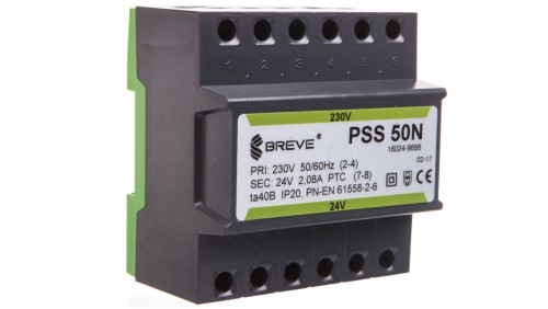 Transformator 1-fazowy modułowy PSS 50N 50VA 230/24V /na szynę/ 16024-9888