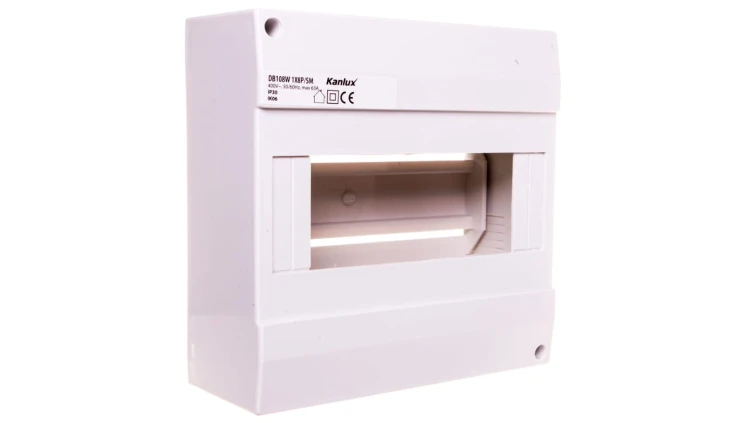 Rozdzielnica modułowa 1x8 natynkowa IP30 IK06 N+PE II klasa bez drzwi DB108W 1X8P/SM biała 3852