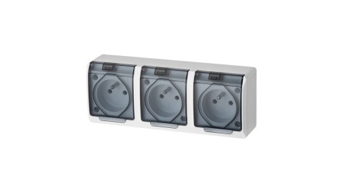 Hermes Gniazdo hermetyczne potrójne natynkowe z uziemieniem z klapką dymną 16A IP44 białe 0323-01