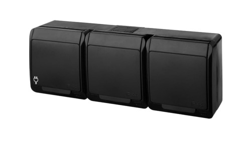 HERMES IP44 gniazdo natynkowe potrójne z uziemieniem 3x2P+Z czarne 0323-09