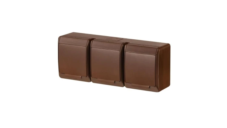 HERMES Gniazdo potrójne 3x2P+Z IP44 brązowy 0323-06