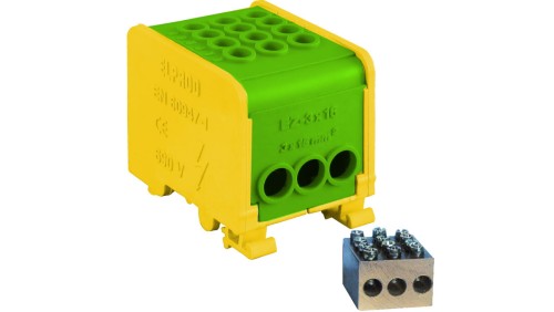 Odgałęźnik instalacyjny 1-torowy (3x16mm²/3x16mm²) LZ1*16/16/16 mocowanie na TS 35, żółto-zielony 84170009