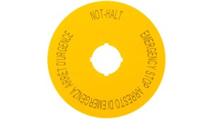 Tabliczka opisowa żółta okrągła fi90 EMERGENCY STOP M22-XAK11 121085