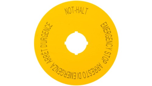 Tabliczka opisowa żółta okrągła fi90 EMERGENCY STOP M22-XAK11 121085