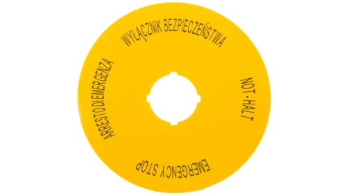 Tabliczka opisowa żółta okrągła WYŁĄCZNIK BEZPIECZEŃSTWA (4 języki) fi90, M22-XAK15167640