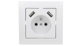 Sentia Gniazdo pojedyncze z/u 16A z USB 2x2,1A 5VDC z przesłonami i ramką białe GPT 2P+Z 2xUSB 1488-00