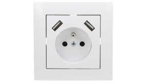 Sentia Gniazdo pojedyncze z/u 16A z USB 2x2,1A 5VDC z przesłonami i ramką białe GPT 2P+Z 2xUSB 1488-00