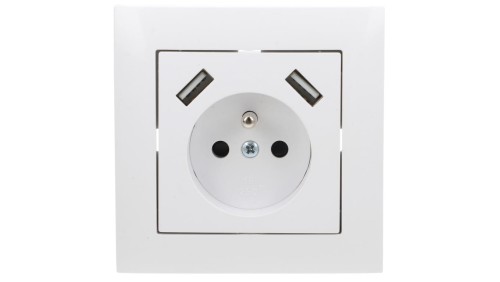 Sentia Gniazdo pojedyncze z/u 16A z USB 2x2,1A 5VDC z przesłonami i ramką białe GPT 2P+Z 2xUSB 1488-00