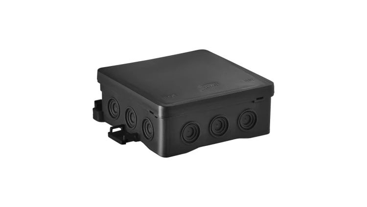 Puszka naścienna 75x40x75mm z dławnicą zintegrowaną samozatrzaskowa, bezhalogenowa, seria FASTBOXiHOOK czarna IP54 NS5 35360107