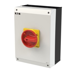 Rozłącznik ZAŁ-WYŁ, 3 bieg.+N, 80A, w obudowie IP65, pokrętło czerwono-żółte z blokadą na kłódkę P3-80/I5/SVB/N EP-400985