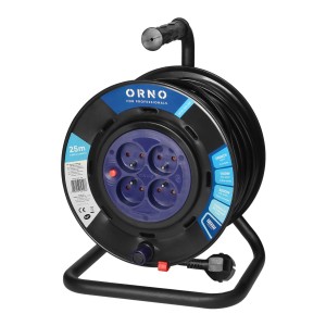 Przedłużacz bębnowy, 4 gniazda 2P+Z, kabel PVC H05VV-F 3x1,5mm², długość 25m, stałe gniazda, termik, przesłony t,OR-AE-13291/25M