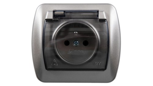 Simon Akord Gniazdo bryzgoszczelne z/u IP44 z klapką dymną satyna metalizowana AGZ1Be/29a