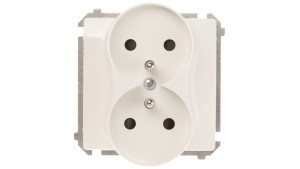 Simon Basic Gniazdo podwójne z/u 16A IP20 z przesłoną torów białe BMGZ2Mz.01/11