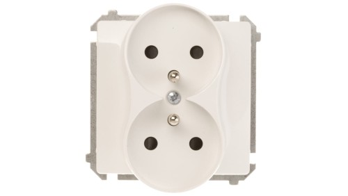 Simon Basic Gniazdo podwójne z/u 16A IP20 z przesłoną torów białe BMGZ2Mz.01/11