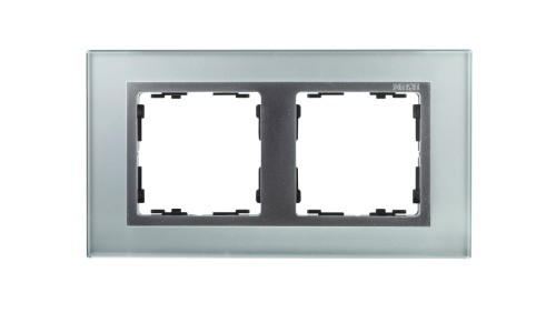Simon 82 Ramka podwójna pozioma kamień srebro/ ramka pośrednia aluminium mat 82927-62