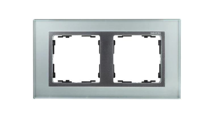 Simon 82 Ramka podwójna pozioma kamień srebro/ ramka pośrednia aluminium mat 82927-62