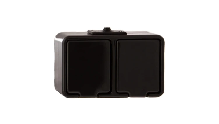 Cedar Gniazdo hermetyczne podwójne z/u 16A IP44 czarne Nt-230H NT230H05