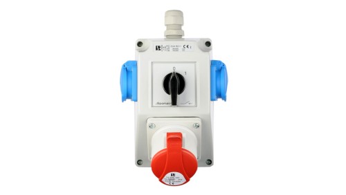 Zestaw instalacyjny z gniazdem 16A 5P+2x2P+Z (0-1) czerwony ZI04R211