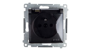 Simon 54 Gniazdo bryzgoszczelne z/u IP44 z klapką transparentną bez uszczelki antracyt DGZ1BUZ.01/48A