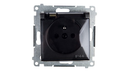 Simon 54 Gniazdo bryzgoszczelne z/u IP44 z klapką transparentną bez uszczelki antracyt DGZ1BUZ.01/48A