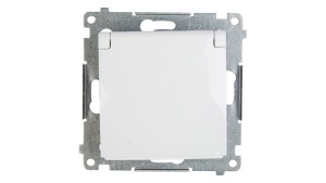 Simon 54 Gniazdo pojedyncze z/u 16A IP44 z przesłoną torów z klapką białe DGZ1BUZ.01/11