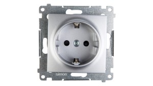 Simon 54 Gniazdo pojedyncze SCHUKO z/u 16A IP20 z przesłoną torów, szybkozłącza, srebrny mat DGSz1CZ.01/43