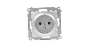 Simon 54 Gniazdo pojedyncze z/u 16A IP20 z przesłoną torów, szybkozłącza, srebrny mat DGZ1CZ.01/43