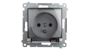 Simon 54 Gniazdo bryzgoszczelne z/u IP44 z klapką transparentną bez uszczelki srebrny mat DGZ1BUZ.01/43A