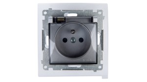 Simon 54 Gniazdo bryzgoszczelne z/u IP44 z przesłoną torów i klapką transparentną srebrny mat DGZ1BZ.01/43A