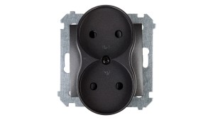 Simon 54 Gniazdo podwójne b/u 16A IP20 z przesłoną torów antracyt DG2MZ.01/48