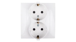 Simon 54 Gniazdo podwójne SCHUKO z/u 16A IP20 z przesłoną torów białe DGSz2Z/11