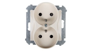 Simon 54 Gniazdo podwójne z/u 16A IP20 z przesłoną torów kremowe DGZ2MZ.01/41