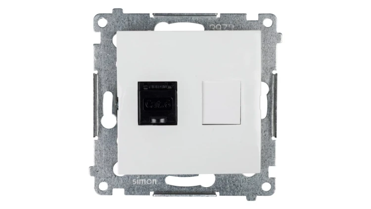 Simon 54 Gniazdo komputerowe pojedyncze RJ45 kat.6 z przesłoną białe D61.01/11