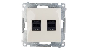 Simon 54 Gniazdo komputerowe podwójne 2xRJ45 kat.6 z przesłoną kremowe D62.01/41