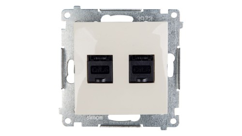 Simon 54 Gniazdo komputerowe podwójne 2xRJ45 kat.6 z przesłoną kremowe D62.01/41