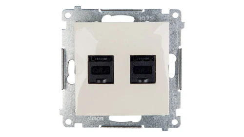 Simon 54 Gniazdo komputerowe podwójne 2xRJ45 kat.6 z przesłoną kremowe D62.01/41