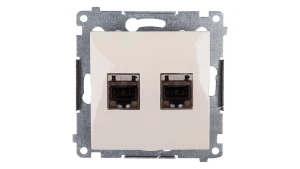Simon 54 Gniazdo komputerowe podwójne 2xRJ45 kat.6 ekranowane z przesłoną kremowe D62E.01/41