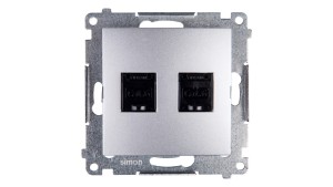 Simon 54 Gniazdo komputerowe podwójne 2xRJ45 kat.6 z przesłoną srebrny mat D62.01/43