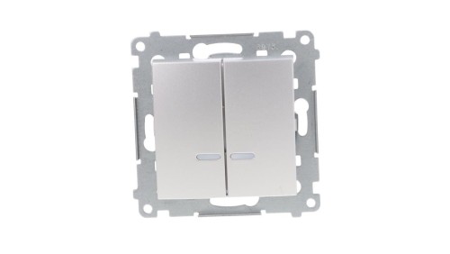 Simon 54 Łącznik bryzgoszczelny świecznikowy IP44 z podświetleniem, szybkozłącza, srebrny mat DW5BL.01/43