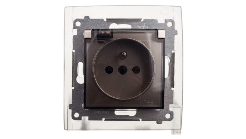 Simon 54 Gniazdo bryzgoszczelne z/u IP44 z klapką transparentną złoty mat DGZ1BZ.01/44A