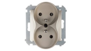 Simon 54 Gniazdo podwójne z/u 16A IP20 z przesłoną torów złoty mat DGZ2MZ.01/44