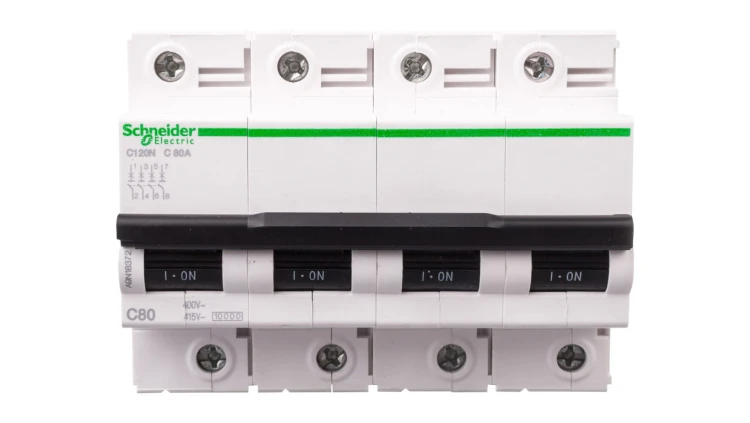 Wyłącznik nadprądowy 4P C 80A 6kA AC iC120N A9N18372