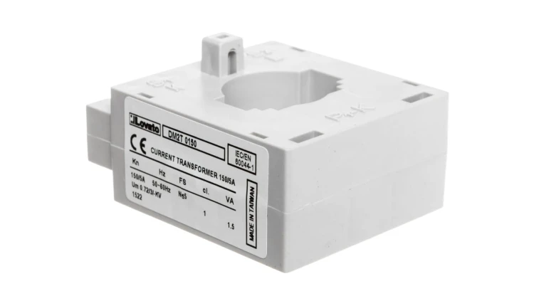 Przekładnik prądowy 150/5A, klasa 1, na przewód fi 23mm, na szynę 30x10mm, 25x12,5mm, 20x15mm DM2T0150