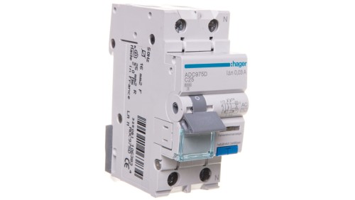 Wyłącznik różnicowo-nadprądowy RCBO 2P C25A 0,03A Typ AC ADC975D