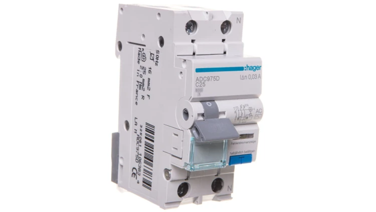 Wyłącznik różnicowo-nadprądowy RCBO 2P C25A 0,03A Typ AC ADC975D