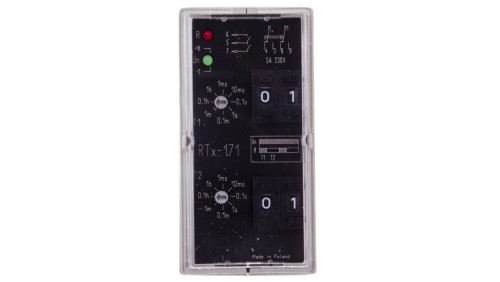 Przekaźnik czasowy 2P 5A 0,001sek-99h 220-230V AC/DC praca cykliczna,(start od załączenia na nastawiony czas) RTX-171 220/230