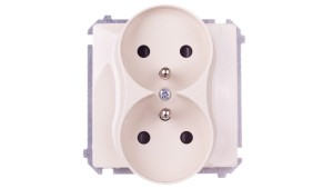 Simon Basic Gniazdo podwójne z/u 16A IP20 z przesłoną torów beżowe BMGZ2Mz.01/12