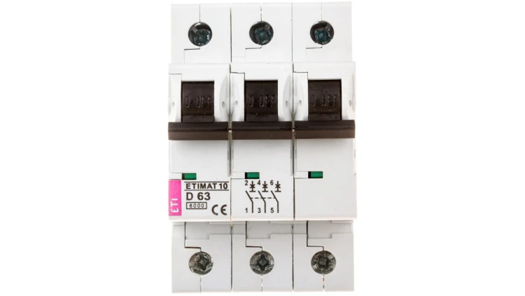 Wyłącznik nadprądowy 3P D 63A 6kA AC ETIMAT10 002155722