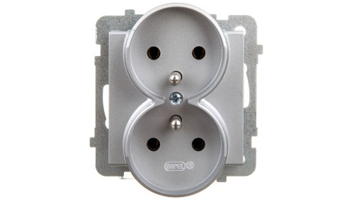 SONATA Gniazdo podwójne z/u srebro mat GP-2RRZ/m/38